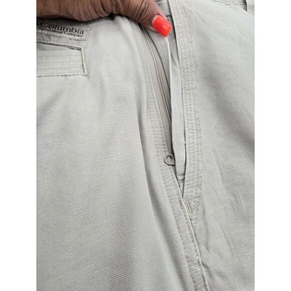 Columbia Sportswear Gert BOYLE PDG Jeans Khaki Tan Mens 100% Stonewashed 38 Fish - Picture 8 of 13